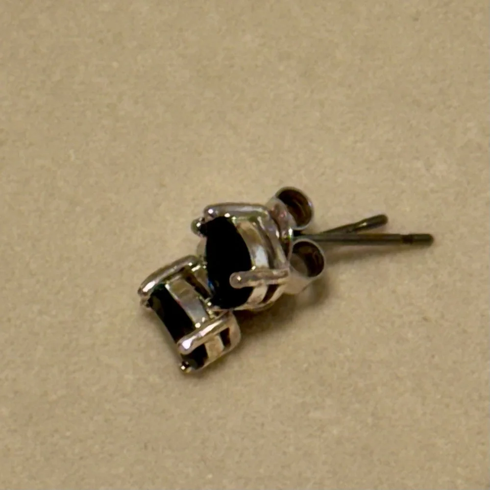 Natural Blue Sapphire and Sterling Silver Pear-Shape Earrings Genuine Gemstones - Picture 3 of 9